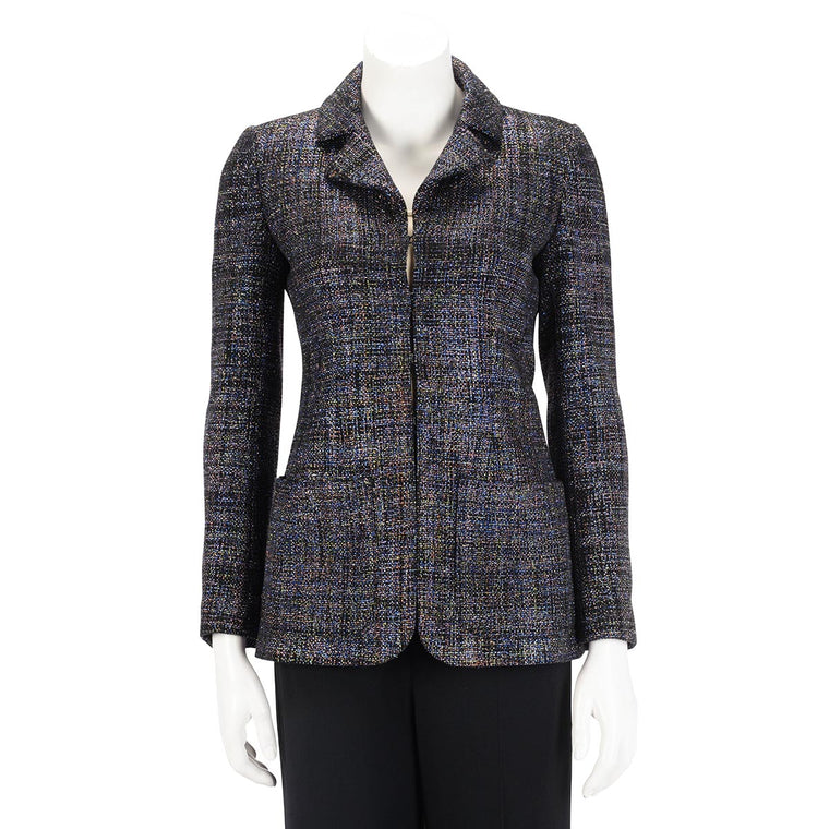 Chanel Black Rainbow Lurex Patch Pocket Jacket FR 38