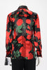 Saint Laurent Black & Red Silk Roses Print Blouse FR 36 - Blue Spinach