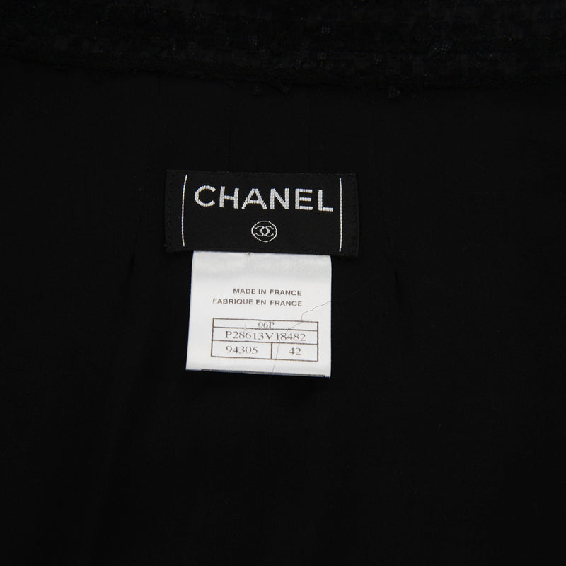 Chanel Black Lightweight Boucle Drawstring Waist Jacket FR 42 - Blue Spinach