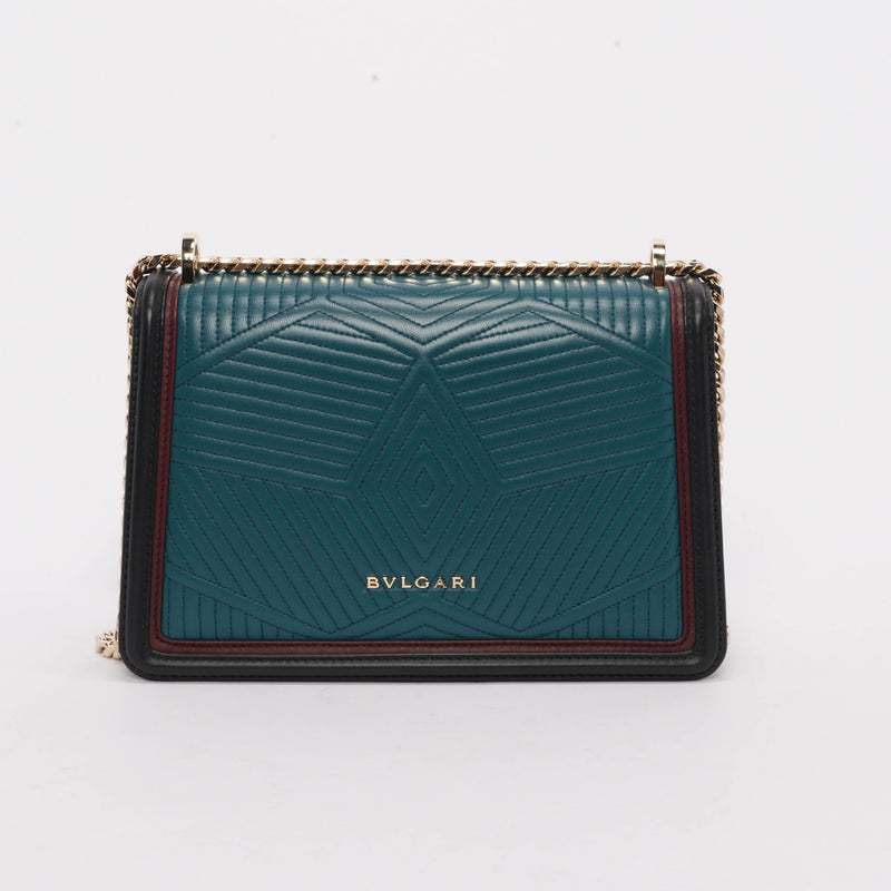 Bulgari Tri-Colour Nappa Diamond Blast Serpenti Forever Bag - Blue Spinach