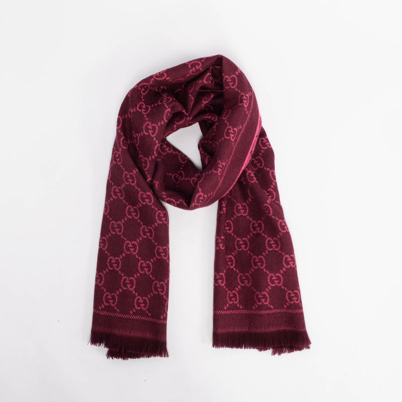 Gucci Pink Wool Double Jacquard GG Scarf - Blue Spinach