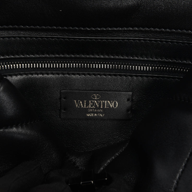 Valentino Black Lambskin Small Roman Stud Shoulder Bag - Blue Spinach