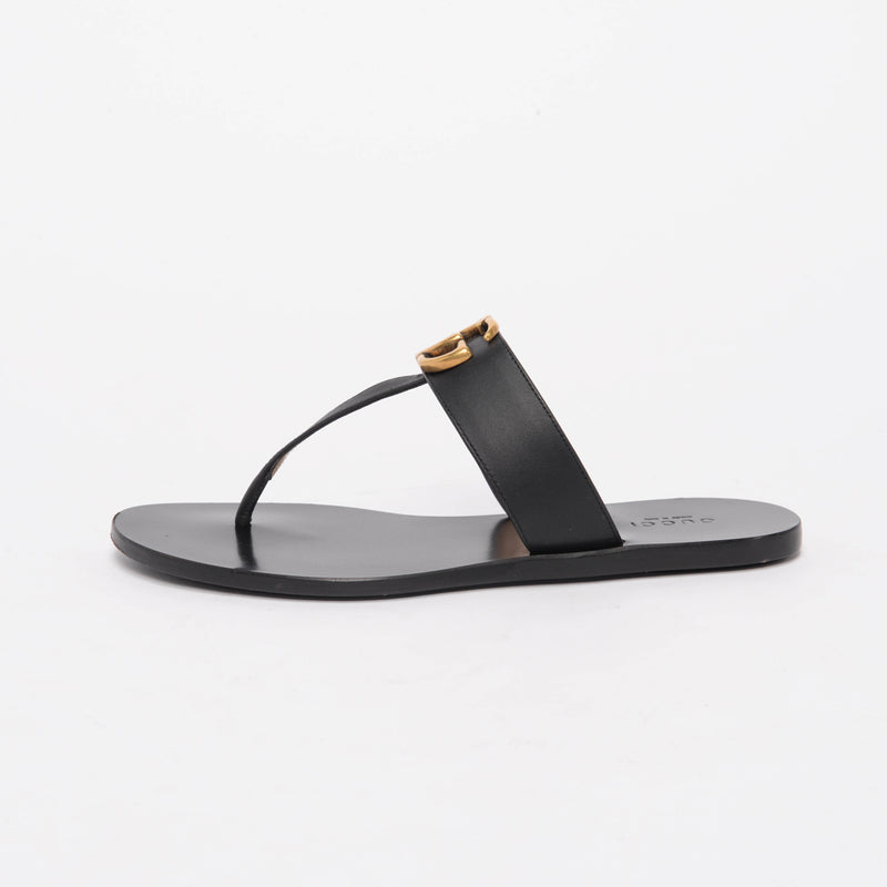 Gucci Black Leather Lifford Thong Sandals 36.5 - Blue Spinach