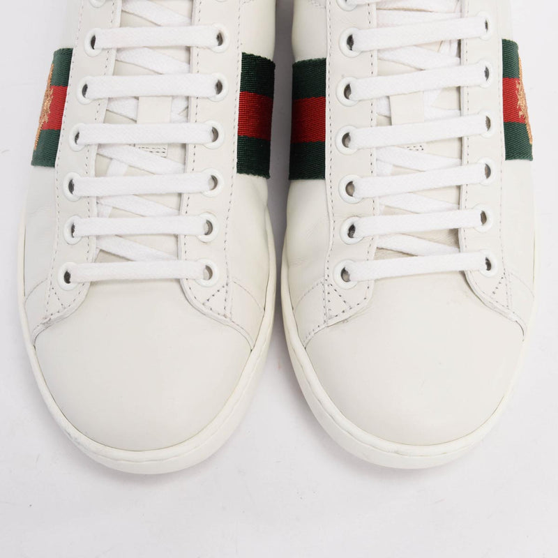 Gucci White Leather Bee Embroidered Ace Sneakers 35 - Blue Spinach