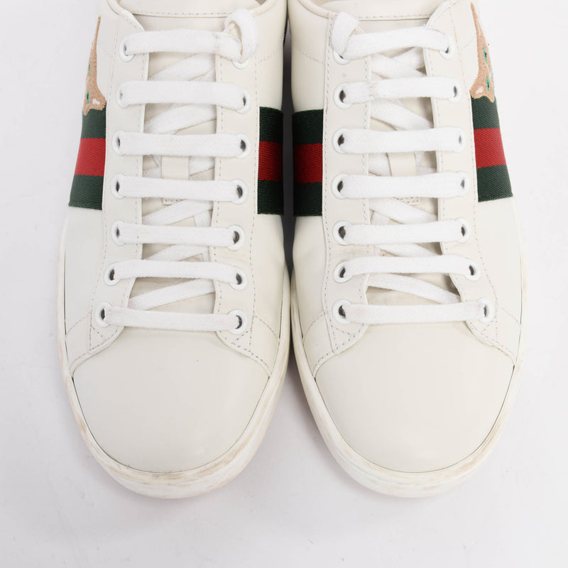 Gucci White Leather Cat Embroidered Ace Sneakers 37.5 - Blue Spinach