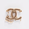 Chanel Light Gold Gripoix Flower & Pearl CC Brooch - Blue Spinach