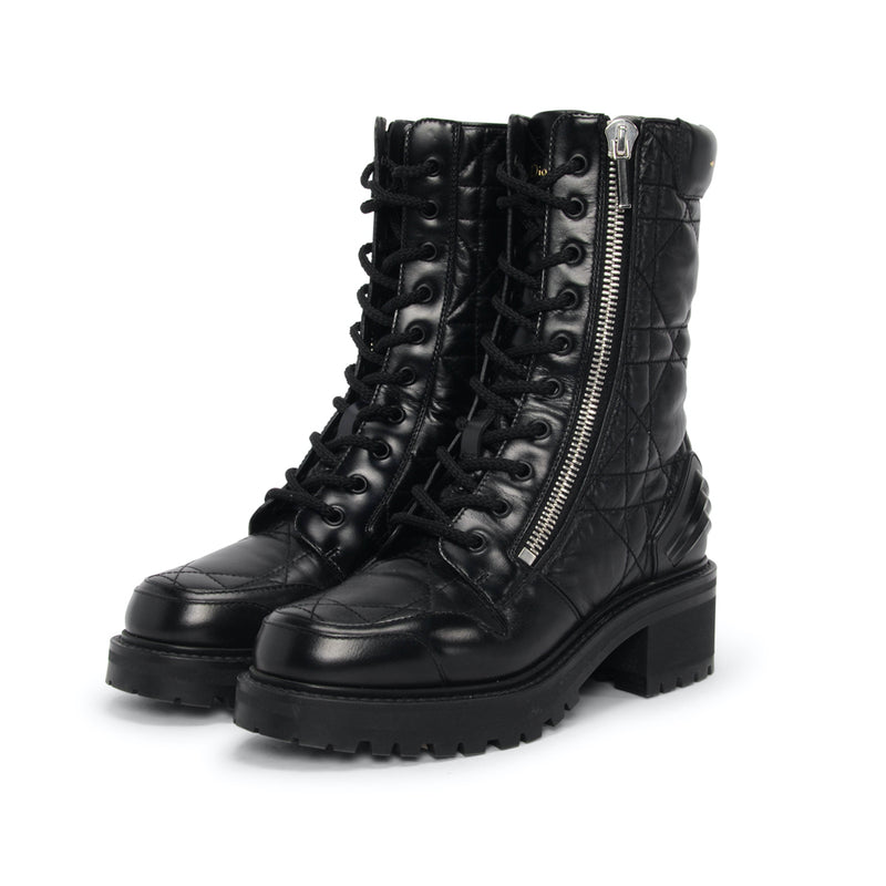 Dior Black Cannage Calfskin D-Leader Boots 37 - Blue Spinach