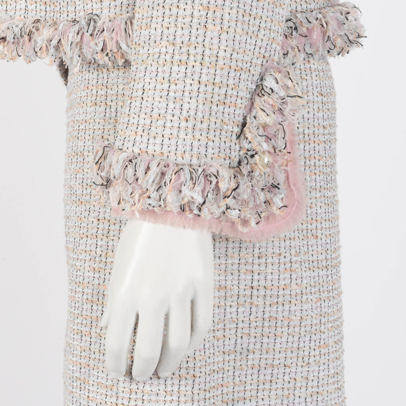 Chanel Pastel Fantasy Tweed Fringed Skirt Suit FR 42 - Blue Spinach