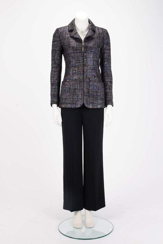 Chanel Black Rainbow Lurex Patch Pocket Jacket FR 38 - Blue Spinach