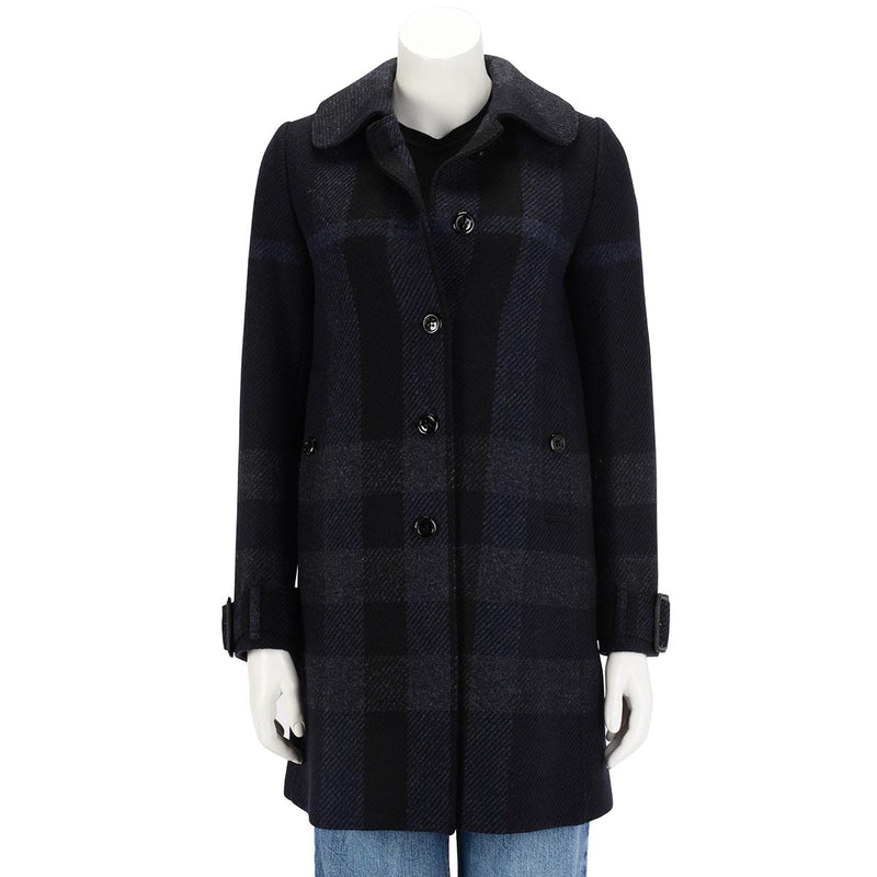 Burberry Charcoal & Navy Wool Check Coat UK 6 - Blue Spinach