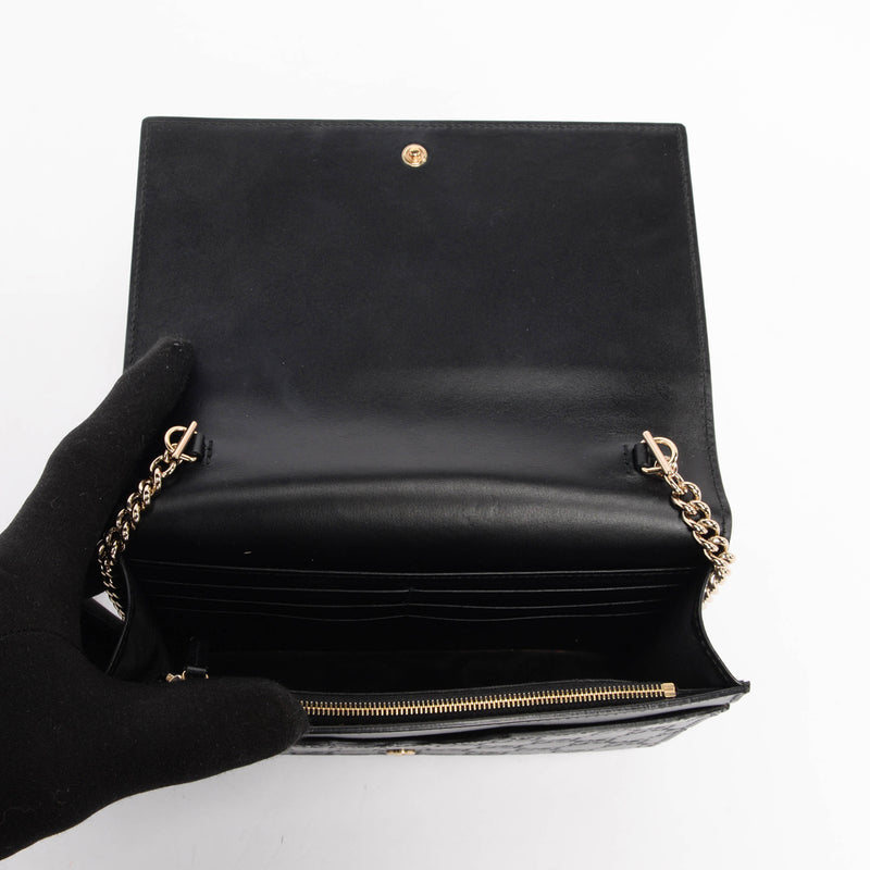 Gucci Black Guccissima Signature Bow Wallet On Chain - Blue Spinach