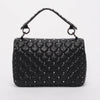 Valentino Black Crinkled Lambskin Medium Rockstud Spike Top Handle Bag - Blue Spinach