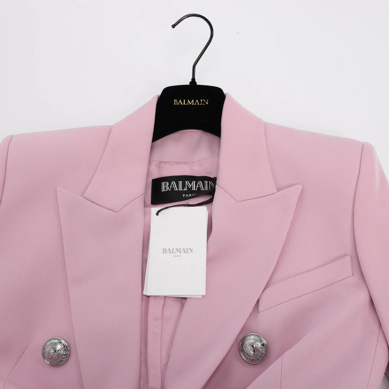 Balmain Pink Wool Double Breasted Blazer FR 34 - Blue Spinach