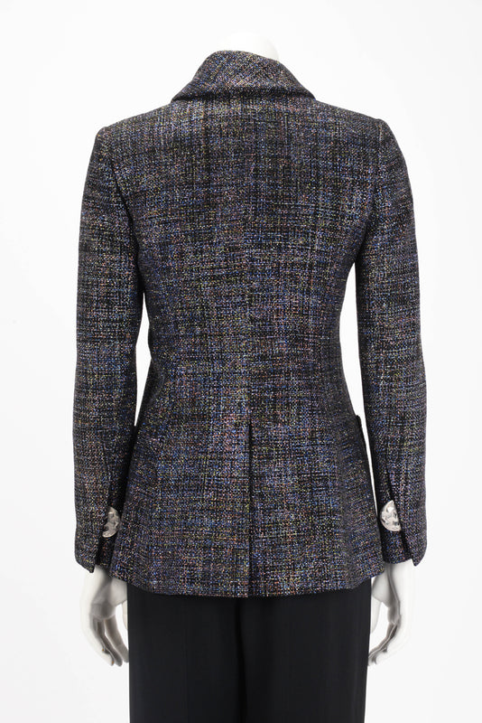 Chanel Black Rainbow Lurex Patch Pocket Jacket FR 38 - Blue Spinach