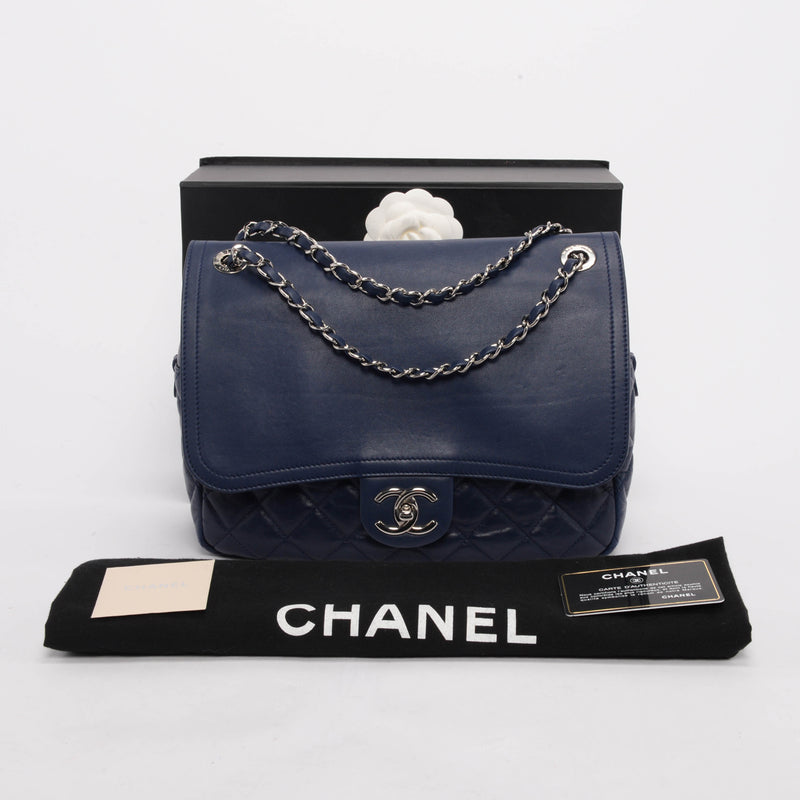 Chanel Blue Calfskin In The Mix Single Flap Bag - Blue Spinach