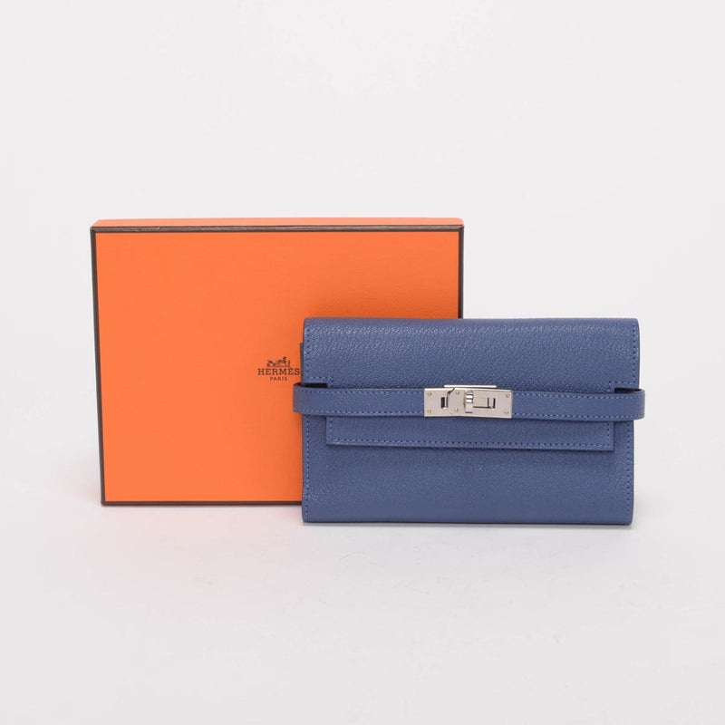 Hermes Bleu Brighton Chevre Mysore Medium Kelly Wallet - Blue Spinach