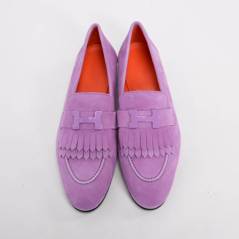 Hermes Lilac Suede Royal Loafers 39 - Blue Spinach