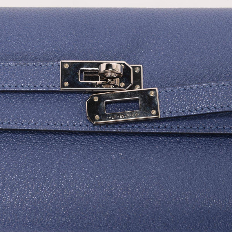 Hermes Bleu Brighton Chevre Mysore Medium Kelly Wallet - Blue Spinach