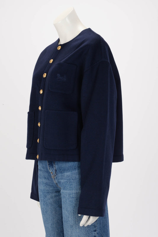 Celine Navy Cashmere Gold Button Jacket FR 40 - Blue Spinach