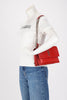 Saint Laurent Red Croc Embossed Medium Sunset Shoulder Bag - Blue Spinach