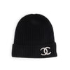 Chanel Black Cashmere Beanie with Removable CC Brooch - Blue Spinach