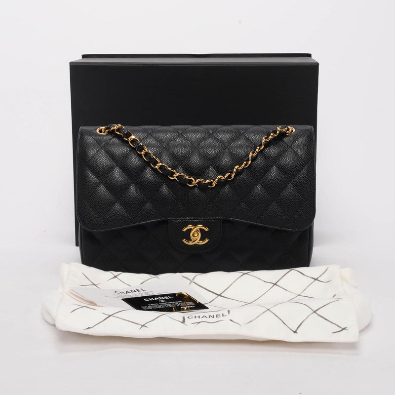 Chanel Black Quilted Caviar Large Classic Flap Bag - Blue Spinach