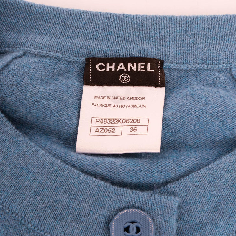 Chanel Blue Cashmere Cropped Cardigan FR 36 - Blue Spinach