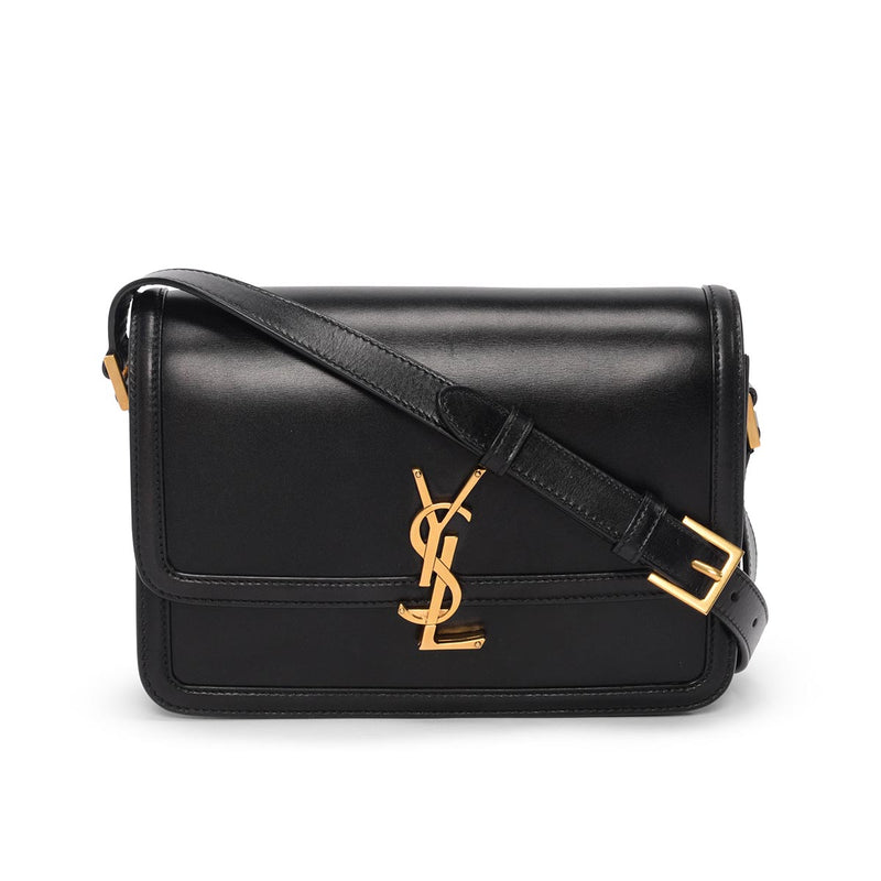 Saint Laurent Black Box Calf Medium Solferino Satchel Bag - Blue Spinach