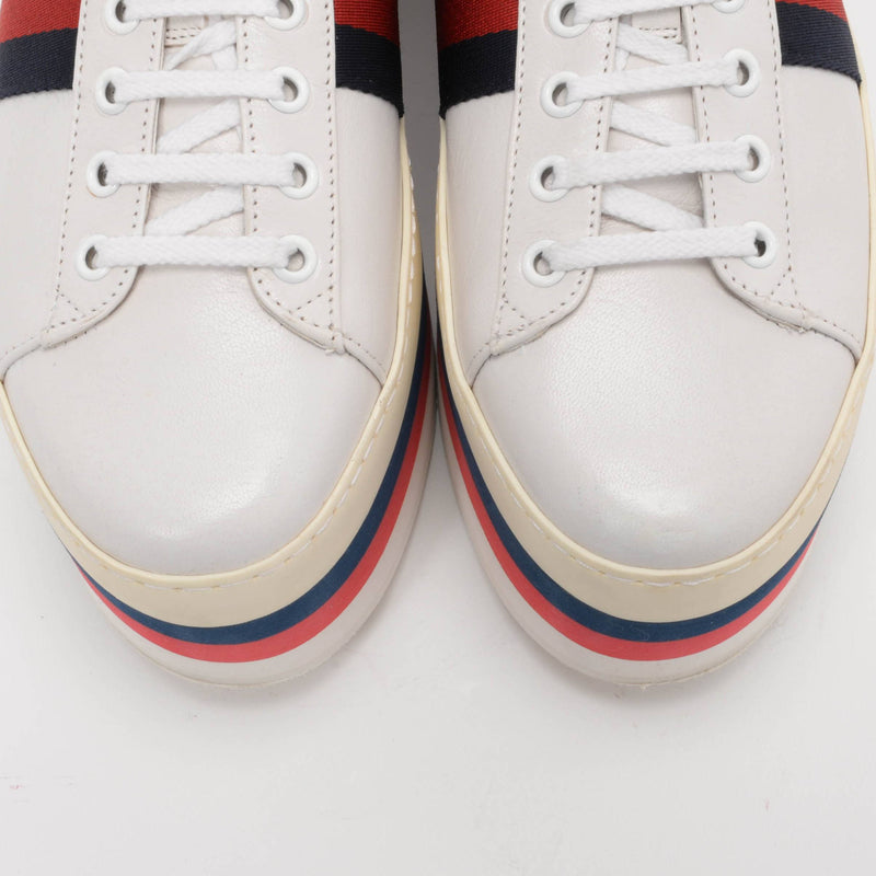 Gucci White Leather Peggy Platform Sneakers 39 - Blue Spinach