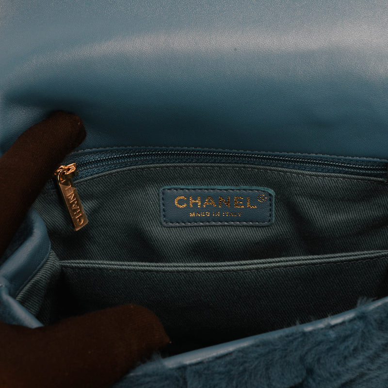 Chanel Teal Shearling Small Coco Handle Bag - Blue Spinach