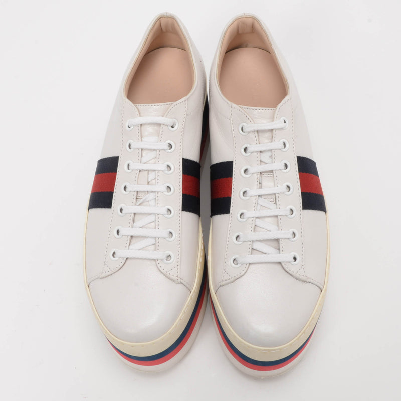 Gucci White Leather Peggy Platform Sneakers 39 - Blue Spinach