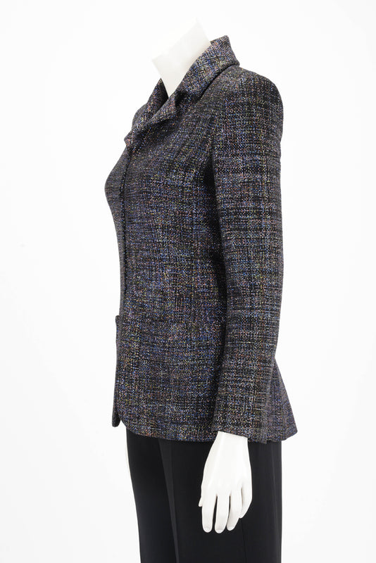 Chanel Black Rainbow Lurex Patch Pocket Jacket FR 38 - Blue Spinach