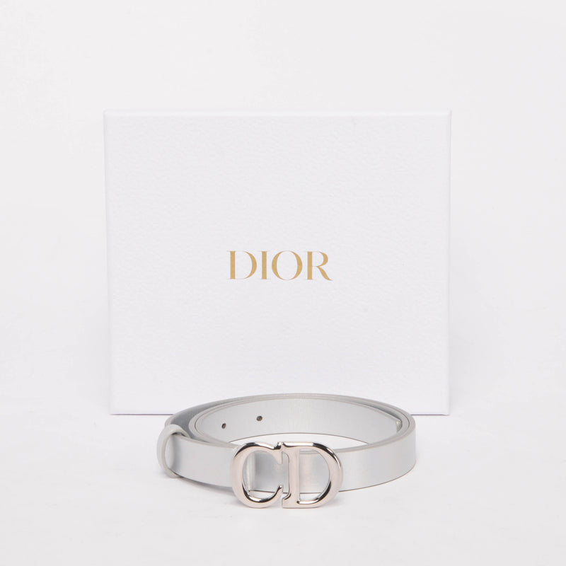 Dior Iridescent Silver Calfskin Saddle Belt - Blue Spinach