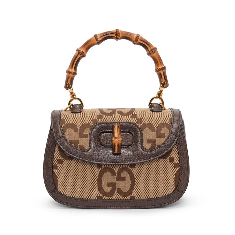 Gucci Brown Jumbo GG Small Bamboo 1947 Bag - Blue Spinach