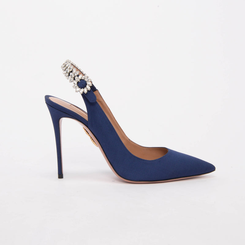 Aquazzura Navy Grosgrain Portrait Of Lady Slingbacks 39.5 - Blue Spinach