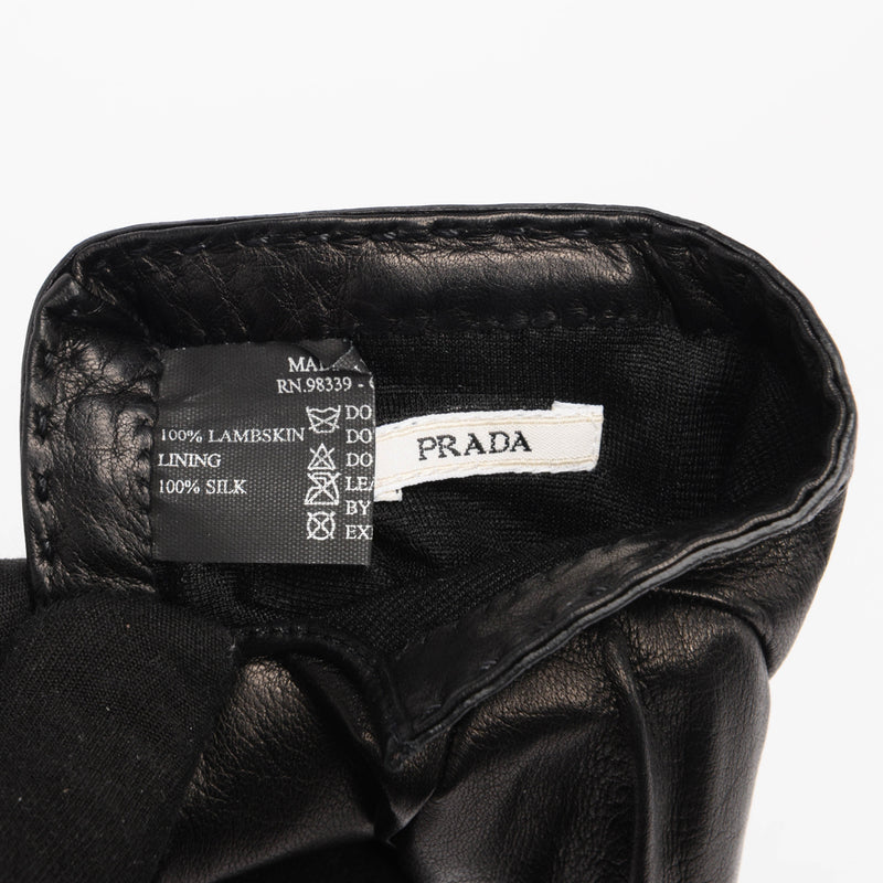 Prada Black Lambskin Logo Gloves - Blue Spinach