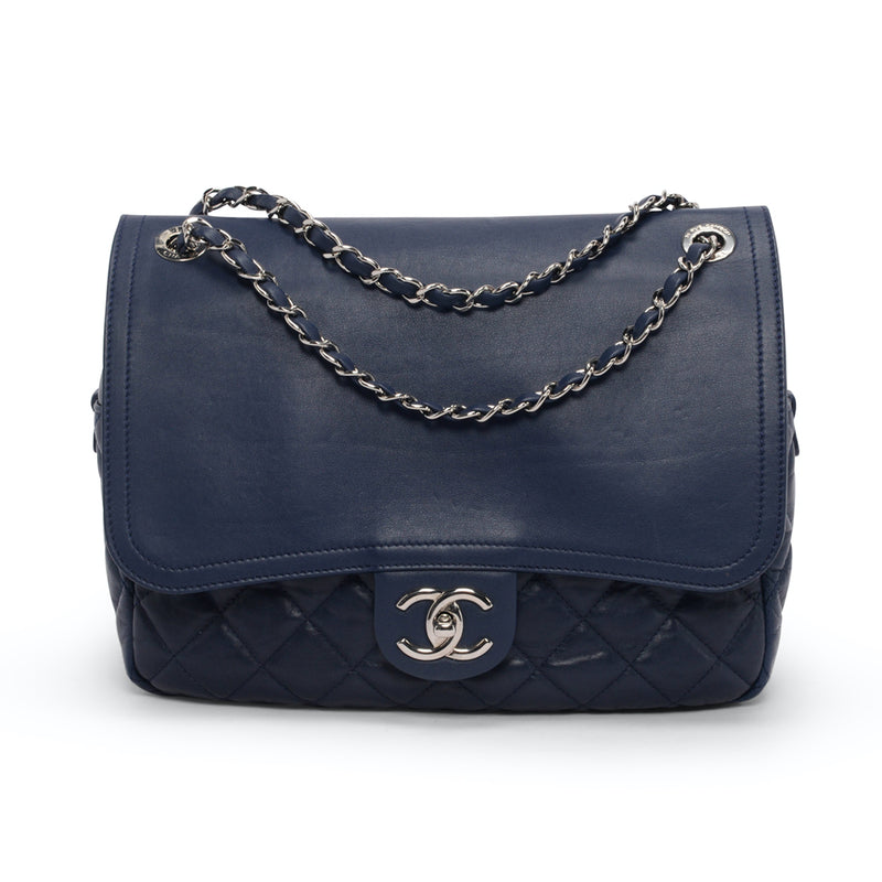 Chanel Blue Calfskin In The Mix Single Flap Bag - Blue Spinach