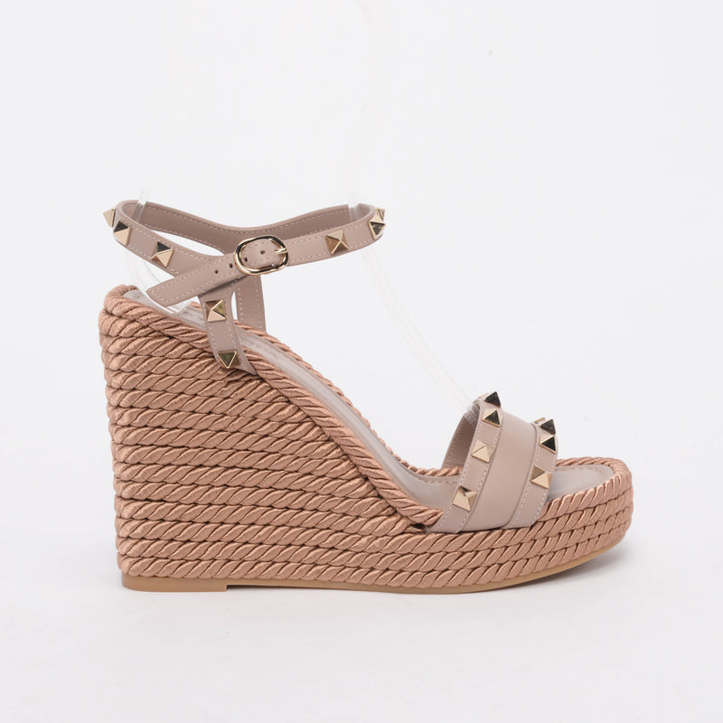 Valentino Poudre Satin Rope Rockstud Wedges 37 - Blue Spinach