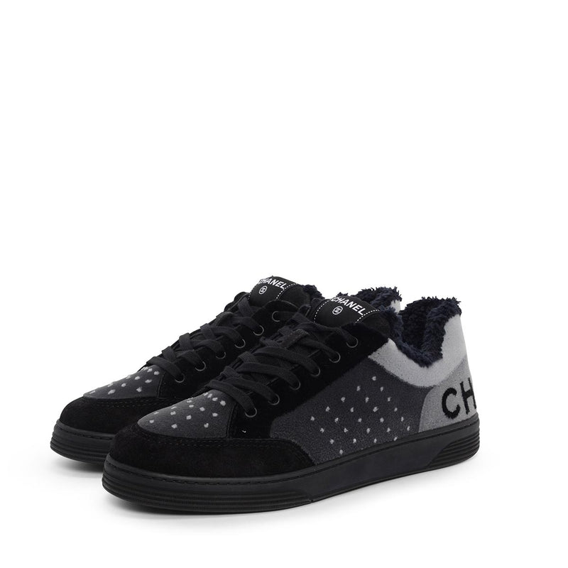 Chanel Charcoal Mixed Fibers Logo Sneakers 40 - Blue Spinach