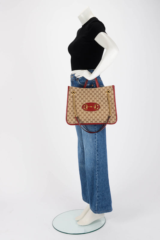 Gucci Red GG Canvas Horsebit Tote - Blue Spinach