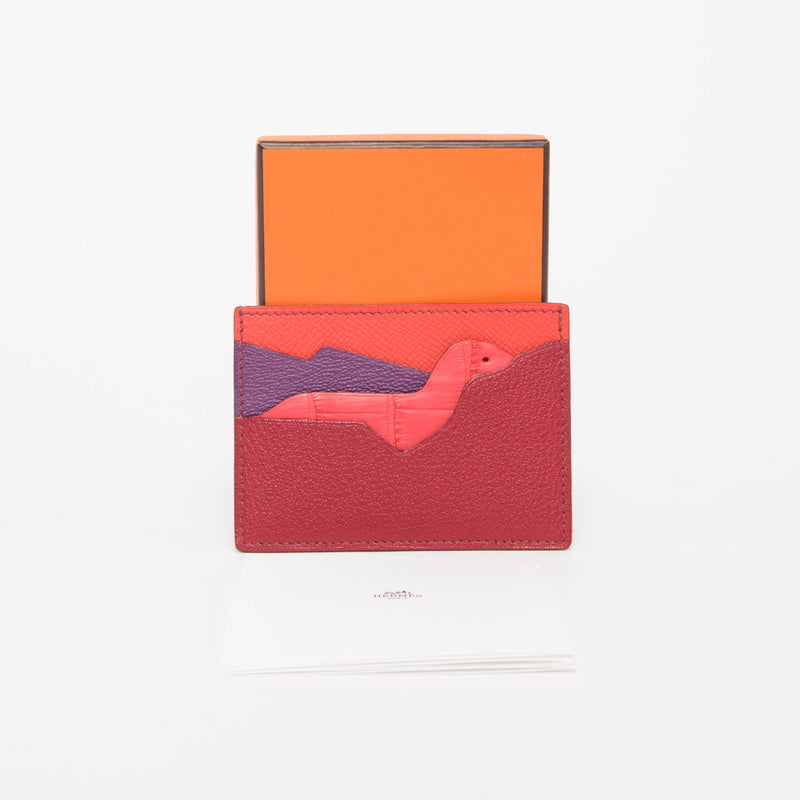 Hermes Multicolour Chevre & Alligator Histoire Naturelle Card Holder - Blue Spinach