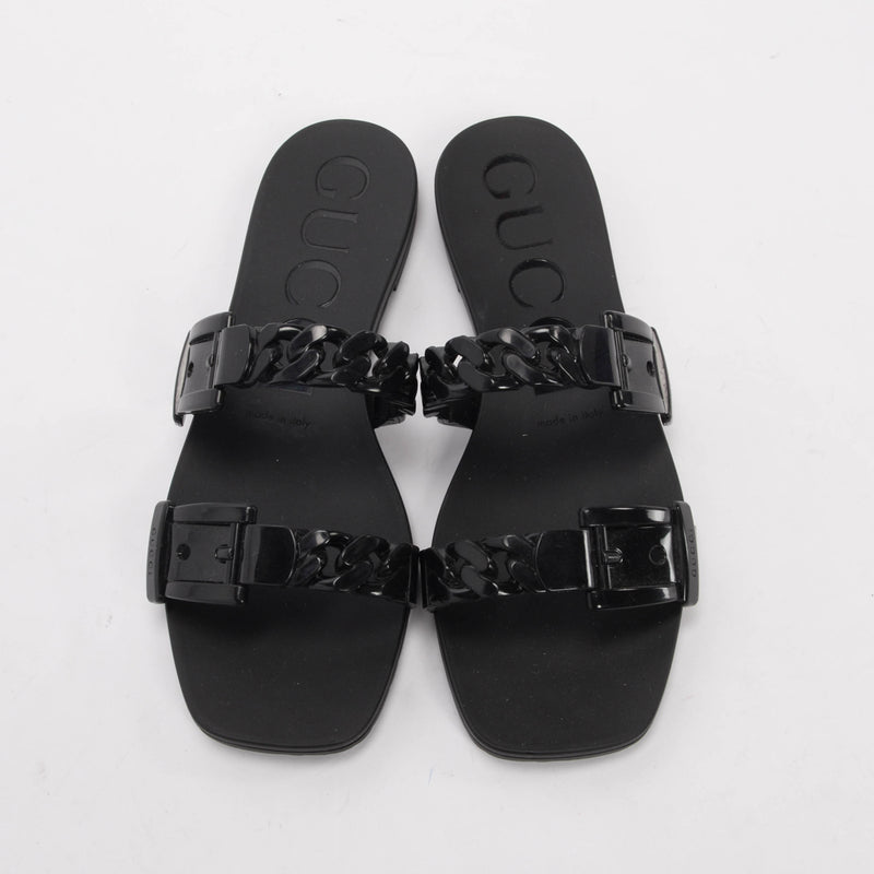 Gucci Black Rubber Chain Detail Sandals 35 - Blue Spinach