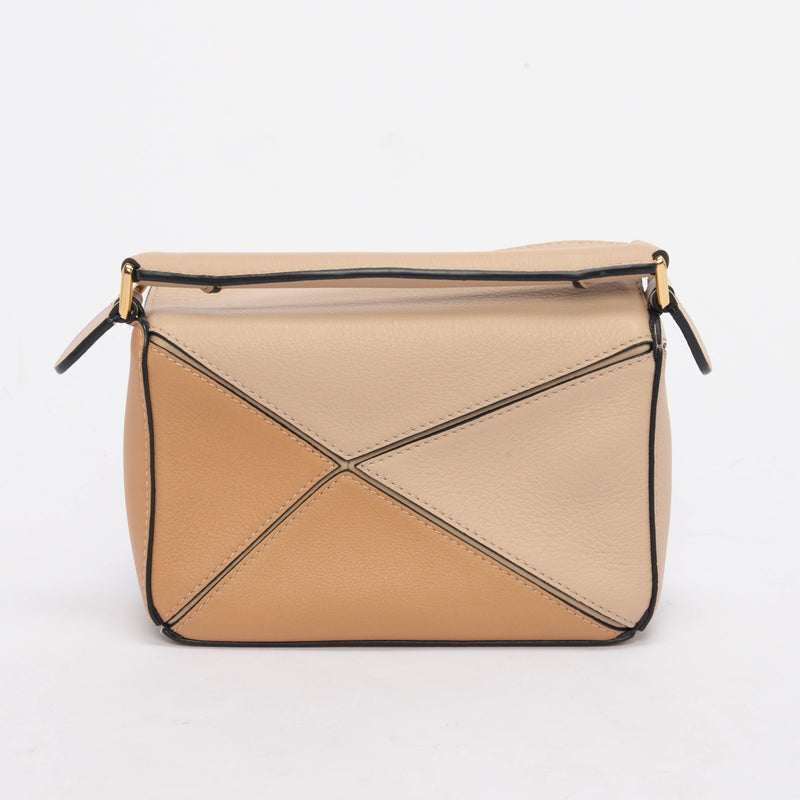 Loewe Beige Tri-Colour Calfskin Mini Puzzle Bag - Blue Spinach