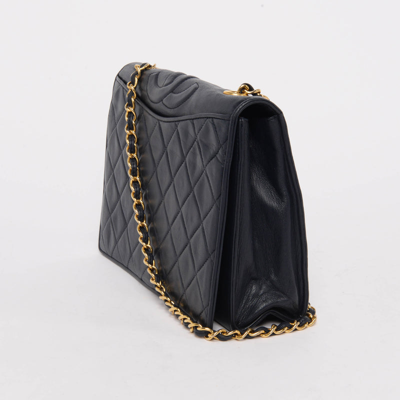 Chanel Vintage Navy Quilted Lambskin Small CC Flap Bag - Blue Spinach