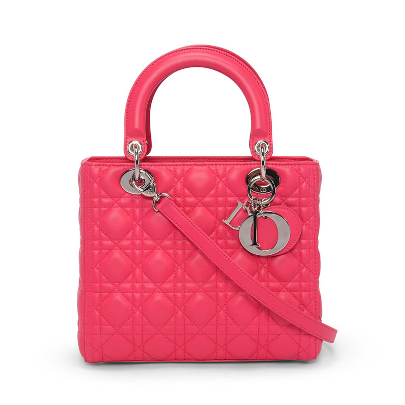 Dior Hot Pink Cannage Lambskin Medium Lady Dior Bag - Blue Spinach