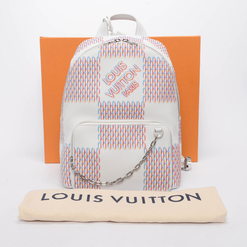 Louis Vuitton White Damier Spray Leather Racer Backpack - Blue Spinach