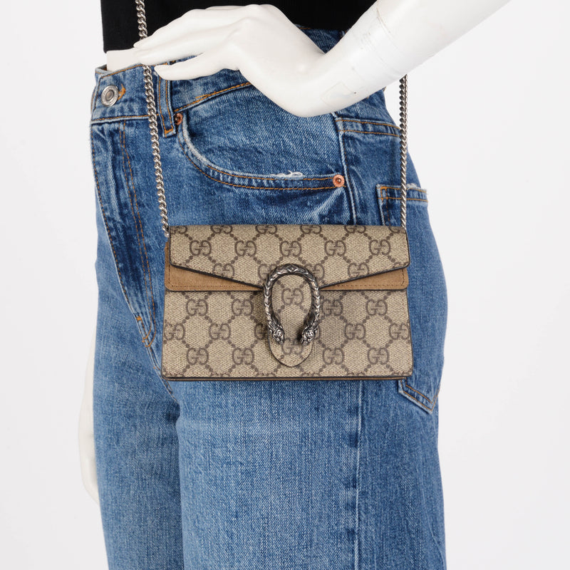 Gucci Beige GG Supreme Super Mini Dionysus Bag - Blue Spinach