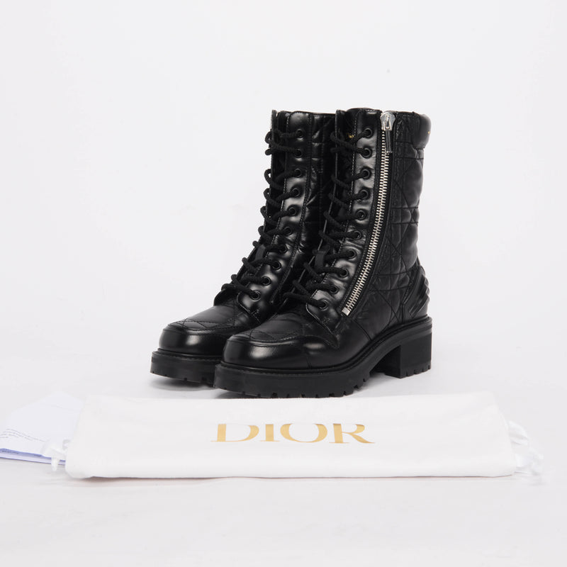 Dior Black Cannage Calfskin D-Leader Boots 37 - Blue Spinach