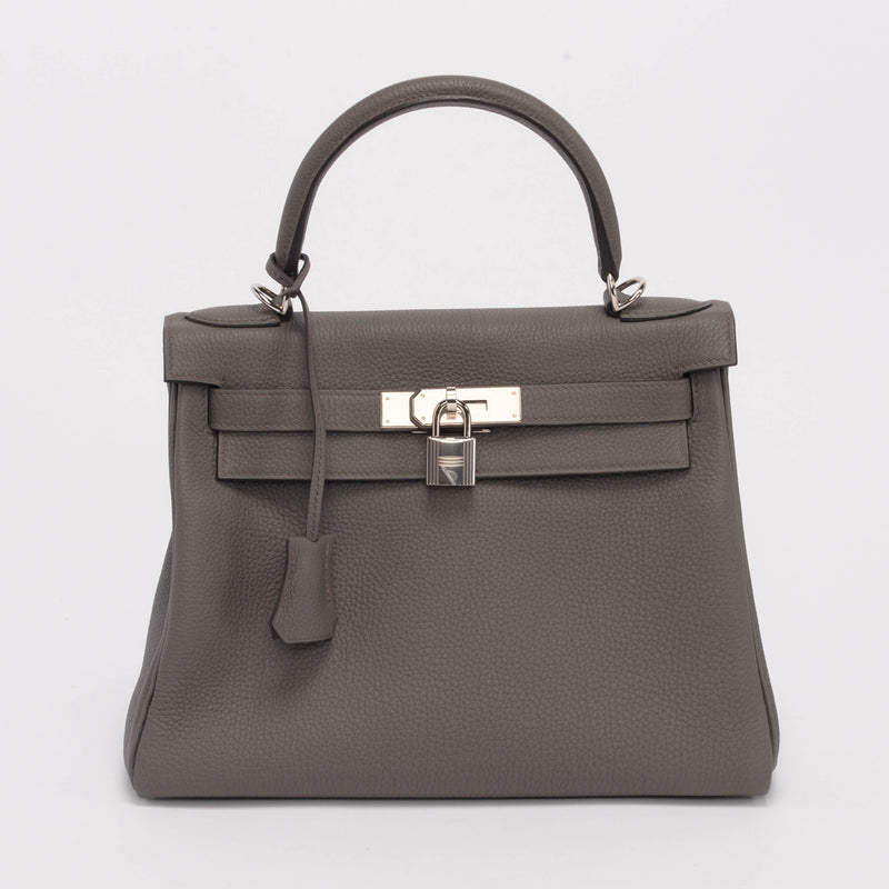 Hermes Gris Etain Togo Kelly 28 - Blue Spinach