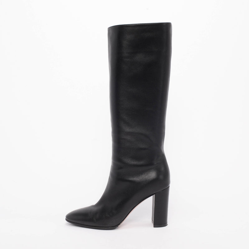 Gianvito Rossi Black Calfskin Laura 85 Knee High Boots 39 - Blue Spinach